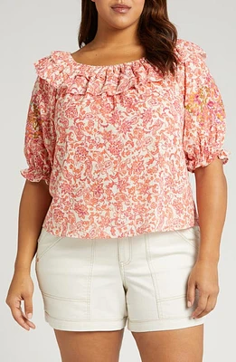 Wit & Wisdom Floral Embroidered Off the Shoulder Top Nectarine Multi at Nordstrom,