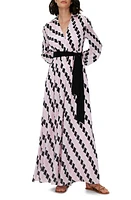 Diane von Furstenberg Higos Geo Print Long Sleeve Wide Leg Jumpsuit Freedom Flags Lg Pink at Nordstrom,