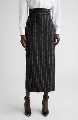 Alexander McQueen Chalk Stripe Wool Pencil Skirt in Black/Ivory at Nordstrom, Size 0 Us