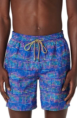 Bugatchi Print Swim Trunks Night Blue at Nordstrom