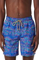 Bugatchi Print Swim Trunks Night Blue at Nordstrom