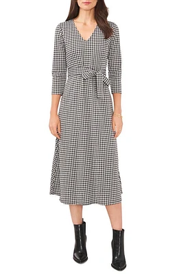 Chaus Houndstooth Check Jacquard Midi Dress Black/White at Nordstrom,