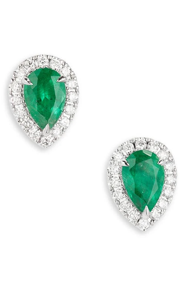 VALANI ATELIER Emerald & Diamond Halo Stud Earrings in White Gold/Emerald/Diamond at Nordstrom