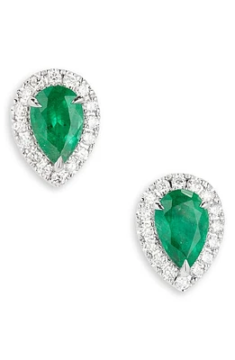 VALANI ATELIER Emerald & Diamond Halo Stud Earrings in White Gold/Emerald/Diamond at Nordstrom