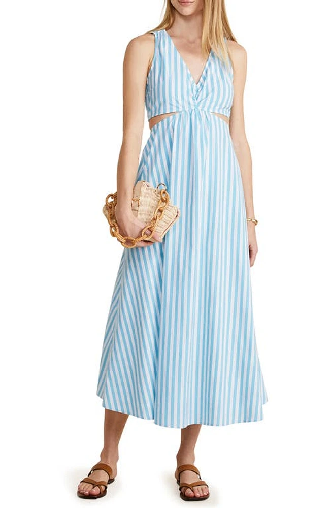 vineyard vines Stripe Cutout Cotton Blend Midi Dress Kitt Stripe-Mistblue at Nordstrom,