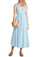 vineyard vines Stripe Cutout Cotton Blend Midi Dress Kitt Stripe-Mistblue at Nordstrom,