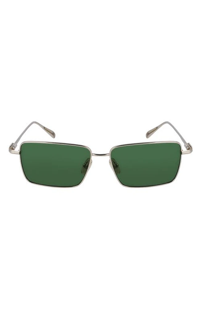 FERRAGAMO Gancini Evolution 57mm Rectangular Sunglasses in Light Gold/Green at Nordstrom