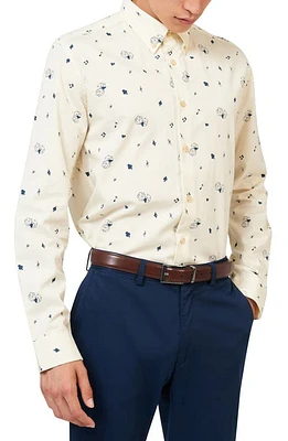 Ben Sherman Regular Fit Casino Print Cotton Button-Down Shirt Fog at Nordstrom,