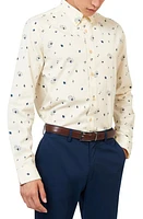 Ben Sherman Regular Fit Casino Print Cotton Button-Down Shirt Fog at Nordstrom,