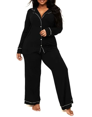 Adore Me Matilda Pajama Shirt & Pant Set Black at Nordstrom,