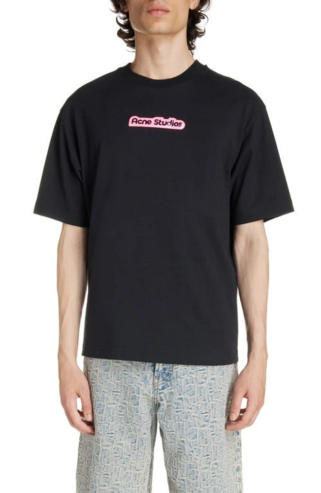 Acne Studios Logo Patch Organic Cotton T-Shirt Black at Nordstrom,