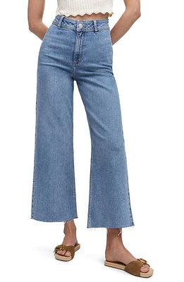 MANGO High Waist Raw Hem Wide Leg Jeans Medium Blue at Nordstrom,