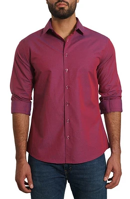 Jared Lang Trim Fit Dot Print Button-Up Shirt Red And White Check at Nordstrom,