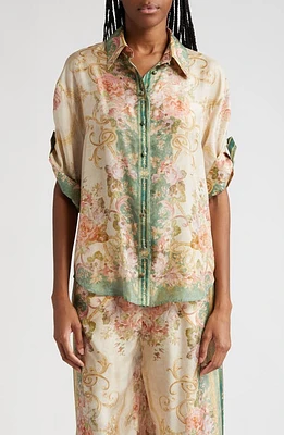 Zimmermann August Placement Print Silk Shirt in Khaki Floral at Nordstrom, Size 4