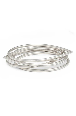 Open Edit Set of 5 Assorted Mixed Shape Bangles in Rhodium at Nordstrom