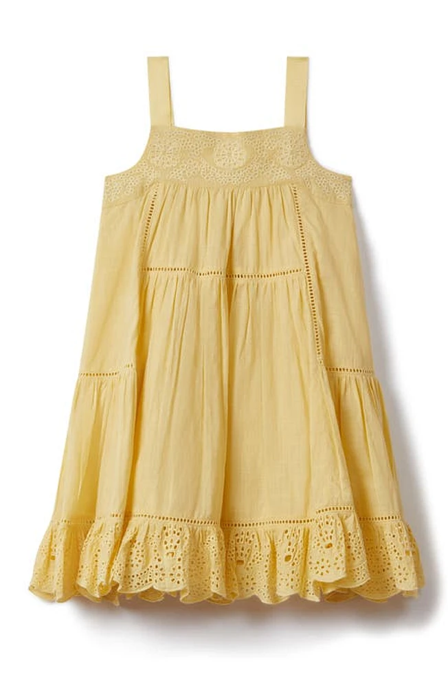 Reiss Kids' Nettie Sr. Tiered Cotton Eyelet Sundress Yellow at Nordstrom,