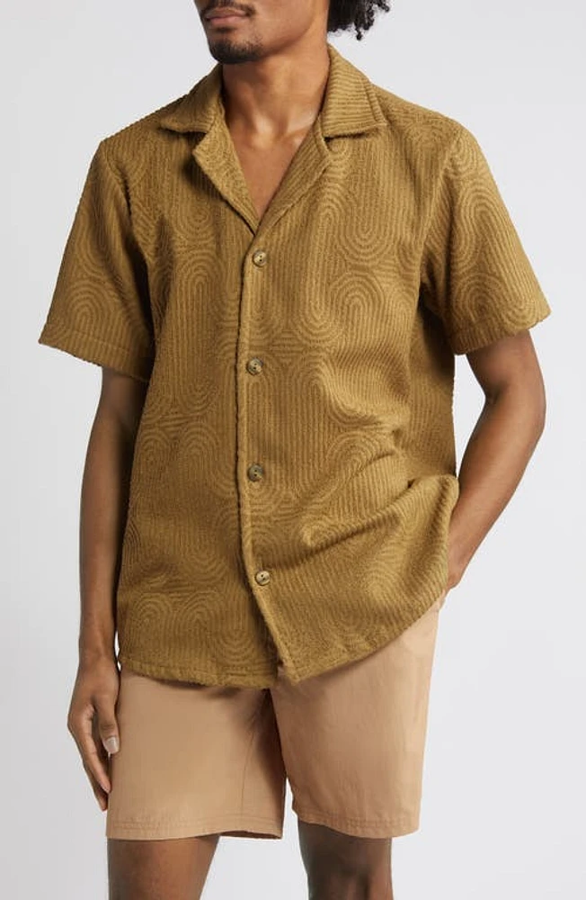 OAS Zabyrinth Terry Cloth Camp Shirt Green at Nordstrom,