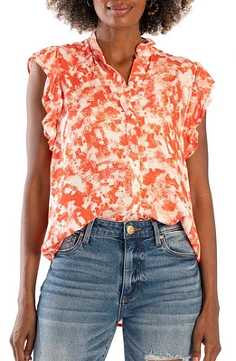 KUT from the Kloth Katalia Ruffle Cap Sleeve High-Low Button-Up Top Alicante-Coral at Nordstrom,