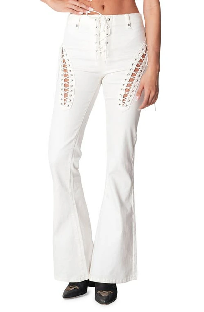 EDIKTED Engine Lace-Up High Waist Flare Jeans at Nordstrom