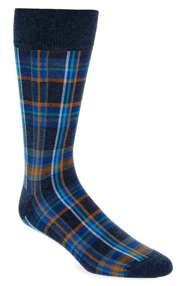 Nordstrom Plaid Cotton Blend Dress Socks in Navy at Nordstrom, Size Regular