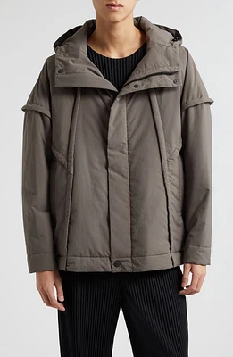 Homme Plissé Issey Miyake Frame Hooded Coat in 14-Charcoal at Nordstrom, Size 3