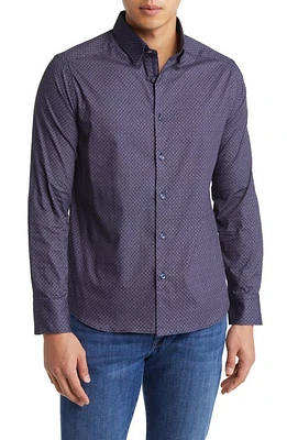 Stone Rose Geometric Print Stretch Button-Up Shirt Navy at Nordstrom,