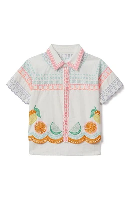 Reiss Kids' Cesca Sr. Citrus Embroidered Cotton Button-Up Shirt Ivory Print at Nordstrom,