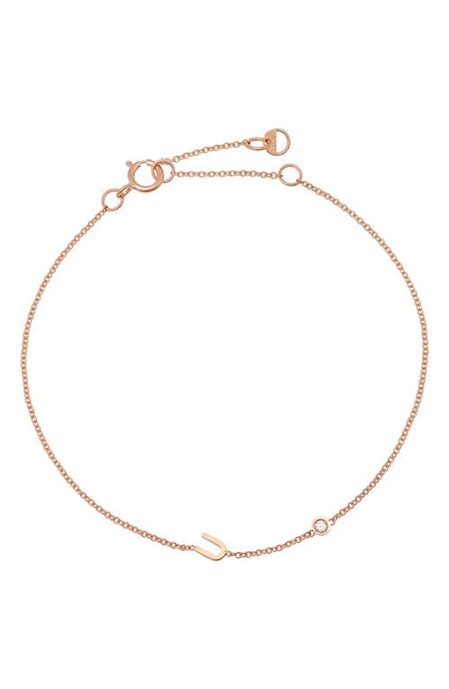 BYCHARI Initial & Diamond Bracelet in 14K Rose Gold-U at Nordstrom