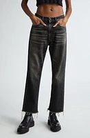 R13 Distressed Fray Hem Stretch Boyfriend Jeans Abbey Black at Nordstrom,