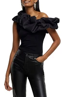 River Island Taffeta Ruffle One-Shoulder Top in Black at Nordstrom, Size 2