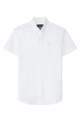 Psycho Bunny Kids' Short Sleeve Stretch Cotton Button-Down Shirt in White at Nordstrom, Size Xl