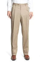 Berle Pleated Classic Fit Cotton Dress Pants Khaki at Nordstrom, X Unhemmed