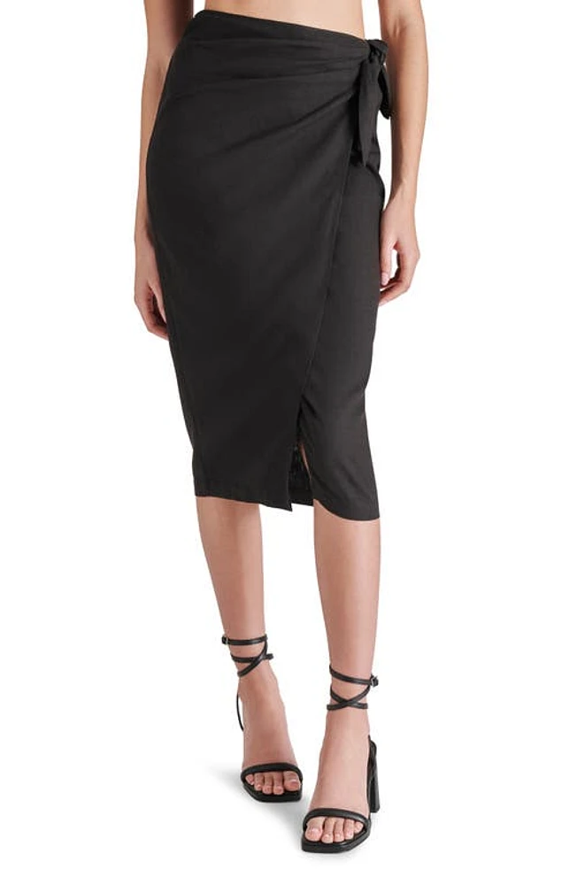 Steve Madden Isadora Linen Blend Wrap Skirt Black at Nordstrom,