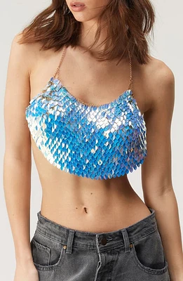 NASTY GAL Paillette Crop Halter Top in Blue at Nordstrom