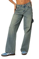 EDIKTED Low Rise Carpenter Jeans Blue-Washed at Nordstrom,