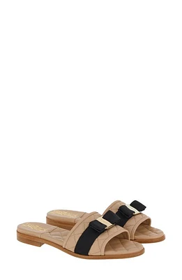 FERRAGAMO Lovec Quilted Leather Bow Slide Sandal New Bisque at Nordstrom,