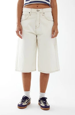 BDG Urban Outfitters Logan Wide Leg Long Denim Shorts Dirty White at Nordstrom, 32