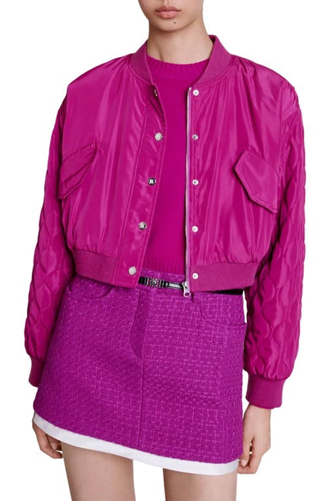 maje Badiane Quilt Sleeve Bomber Jacket Fuchsia Pink at Nordstrom,