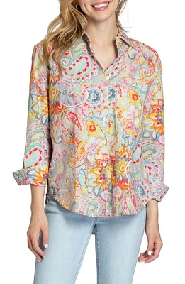 APNY Oversize Three-Quarter Sleeve Button-Up Shirt Orange Multi at Nordstrom,