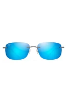 Maui Jim Ohai 59.5mm Polarized Rectangle Sunglasses in Gunmetal/Blue Hawaii at Nordstrom