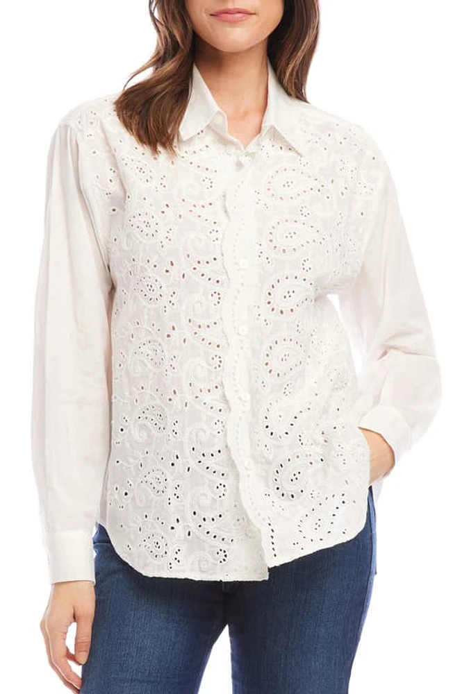 Karen Kane Embroidered Eyelet Button-Up Shirt Off White at Nordstrom,