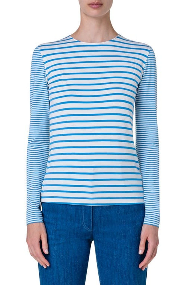 Akris punto Stripe Long Sleeve Top Sky-Cream at Nordstrom,