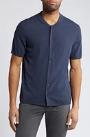 Robert Barakett Momentum Baseball Collar Short Sleeve Knit Button-Up Shirt Blue at Nordstrom,