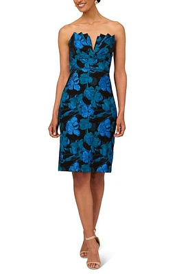 Aidan Mattox by Adrianna Papell Metallic Floral Print Strapless Cocktail Dress Blue Multi at Nordstrom,