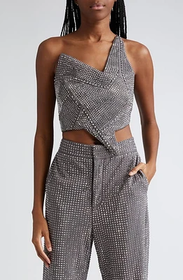 Area Star Asymmetric Crystal Embellished Crop Top Charcoal at Nordstrom,