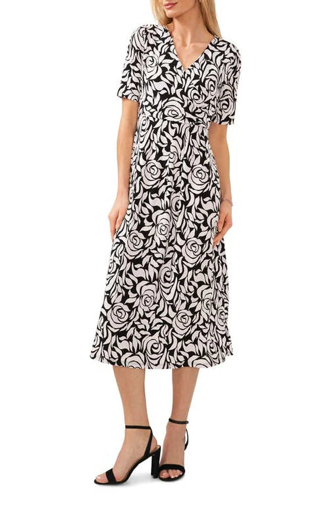 Chaus Print Faux Wrap Midi Dress Black/White at Nordstrom,