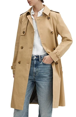 MANGO Classic Double Breasted Water Repellent Cotton Trench Coat Beige at Nordstrom,