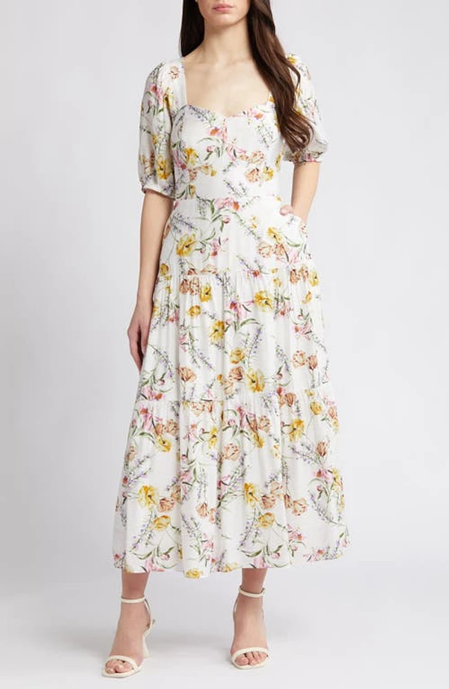 Chelsea28 Floral Tiered Puff Sleeve Maxi Dress at Nordstrom,