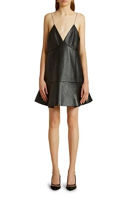 Khaite The Archie Leather Drop Waist Dress Black at Nordstrom,