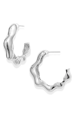 Open Edit Wavy Molten Hoop Earrings in Rhodium at Nordstrom